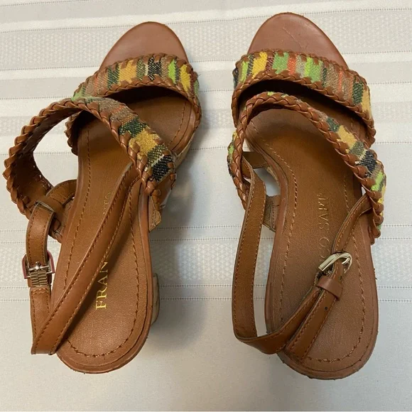 Franco Sarto Womens Cork Platform Heeled Tapestry Sandals size 6 - Picture 2 of 6